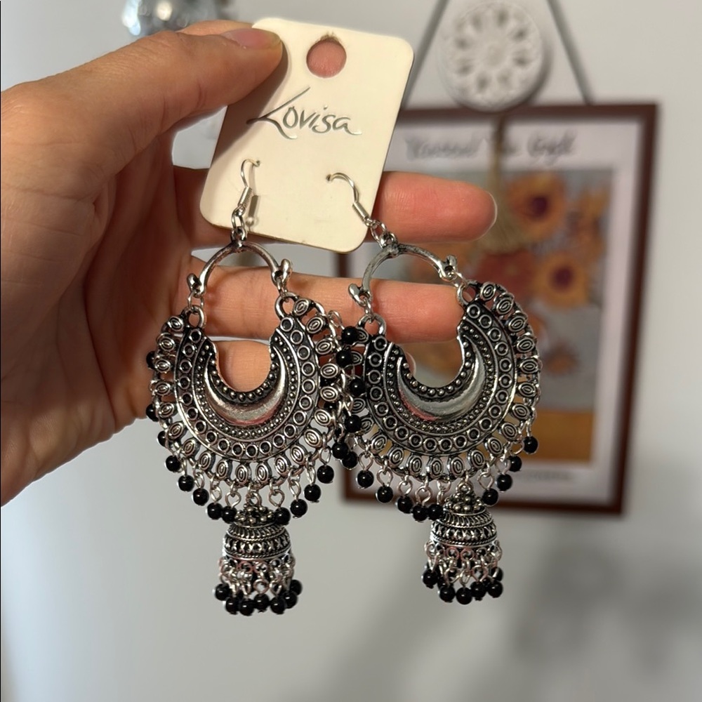 Silver and Black Dangle Earrings